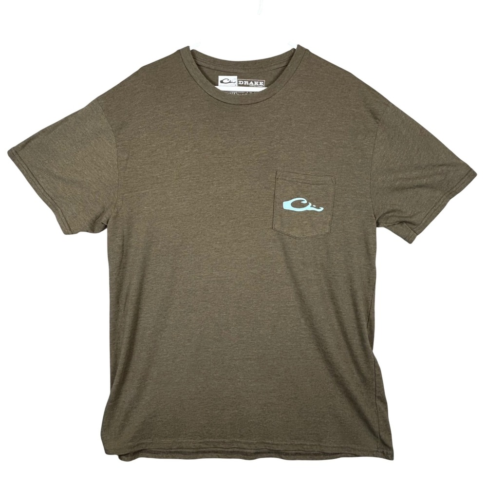 Drake Waterfowl Mens XL Graphic Pocket‎ T-Shirt Brown Wood Duck Hunting Tee